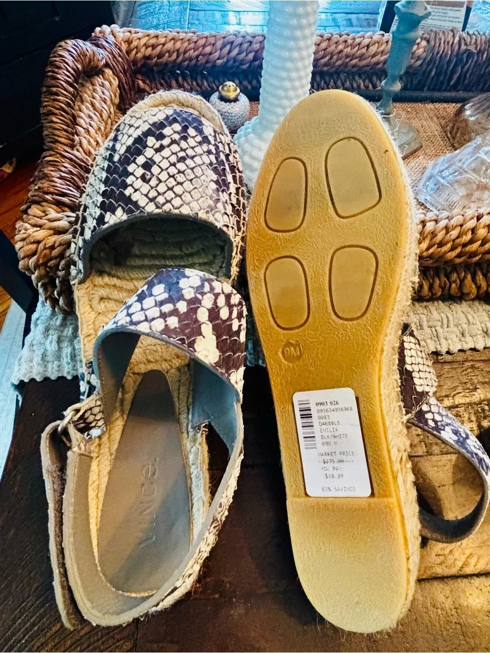 Vince NWT Emilia Black White Snakeskin Espadrille Sandals Platform Size 9